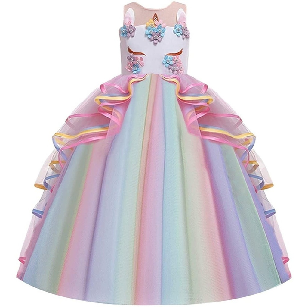 Vestido Disfraz Infantil Princesa Unicornio Diadema Calidad
