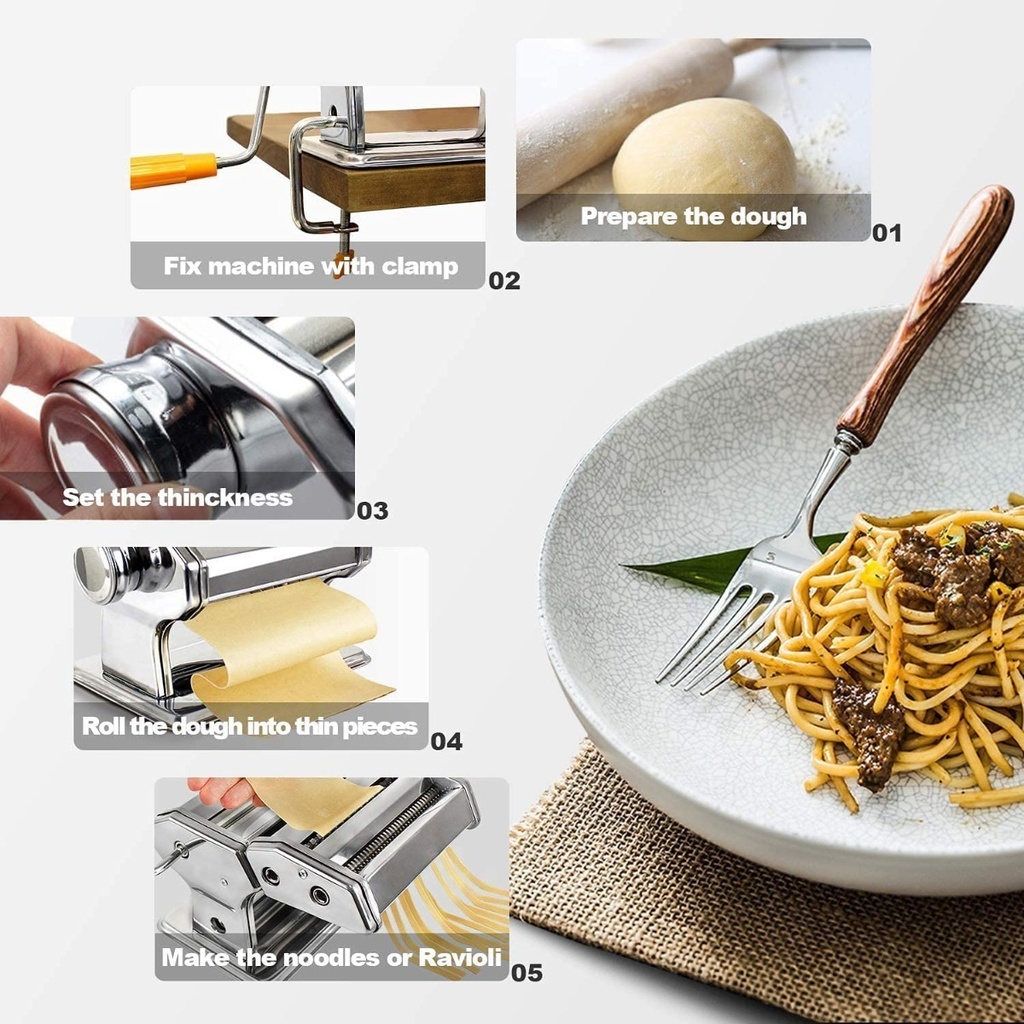 Maquina Pasta Acero Inoxidable Hogar Restaurante 7 Ajustes